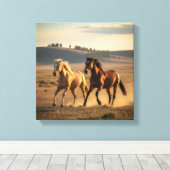 Wild Companions at Sunset – Running Horse Wall Art Leinwanddruck (Insitu (Holzboden))
