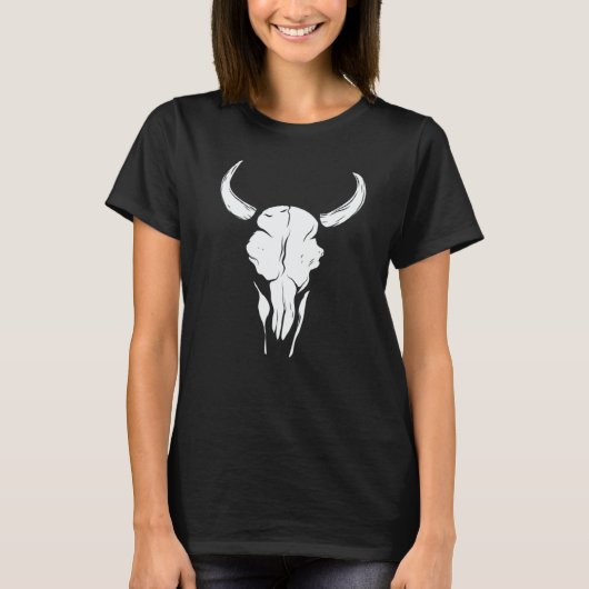 Wild Cow Bull Cattle Skull Head Western Animal Gra T-Shirt (Vorderseite)
