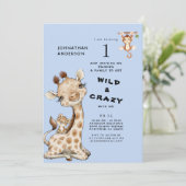 Wild & Crazy Animal Boy's 1. Geburtstag Einladung (Stehend Vorderseite)