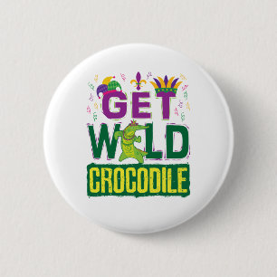 Wild Crocodile Mardi Gras Alligator Button