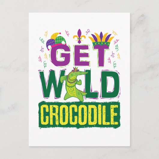 Wild Crocodile Mardi Gras Alligator Postkarte (Vorderseite)