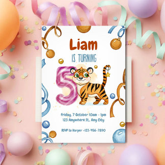 Wild & Cute Tiger 5th Birthday Invitation Einladung