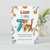 Wild & Cute Tiger 7th Birthday Invitation Einladung (Stehend Vorderseite)
