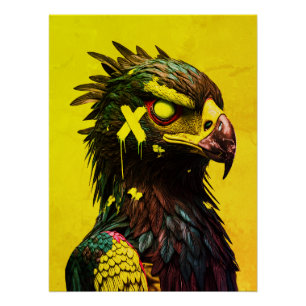Wild Cyber Adler mit Neon-Akzente Zeitgenössisch Poster