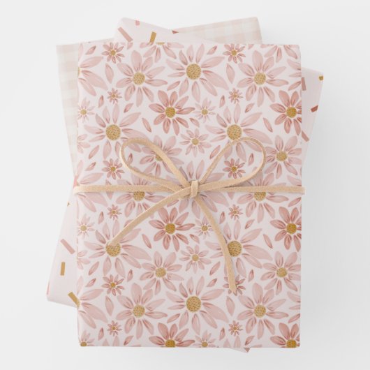 Wild Daisy Boho Floral, Gingham und Confetti Geschenkpapier Set (Beispiel)