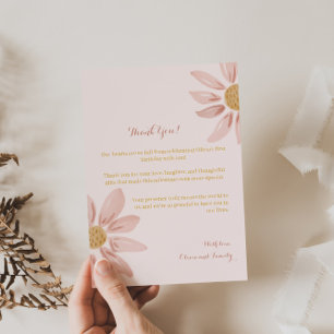 Wild Daisy Erster Geburtstag, Boho Floral Theme Dankeskarte