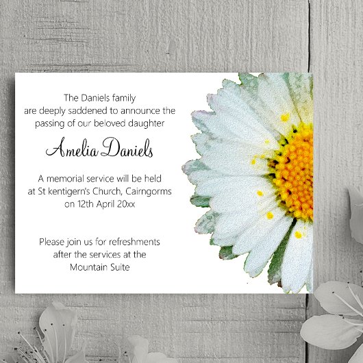 Wild Daisy Funeral Announcement Card Einladung