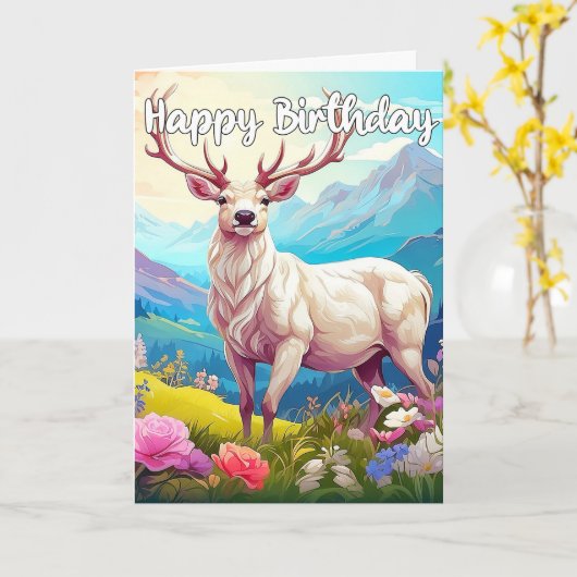 Wild Deer Buck Happy Birthday Karte (Gelbe Blume)