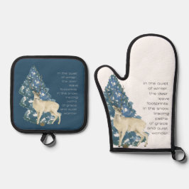 Wild Deer Footprints in Snow – Winter Nature Art Ofenhandschuh & Topflappen-Set