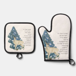 Wild Deer Footprints in Snow – Winter Nature Art Ofenhandschuh & Topflappen-Set