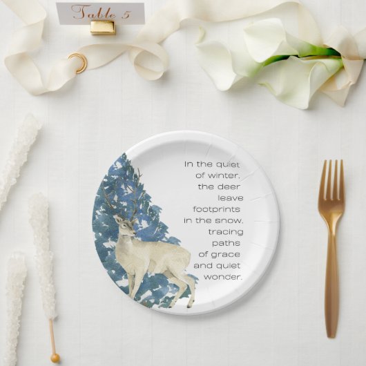 Wild Deer Footprints in Snow – Winter Nature Art Pappteller (Hochzeit)