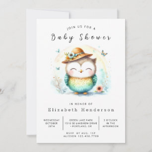 Wild Digital Owl Baby Dusche Einladung