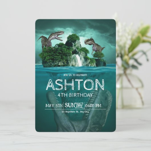 Wild Dinosaur Birthday Invite, jurassisch Geburtst Einladung (Stehend Vorderseite)