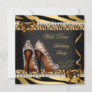 Wild Diva Leopard Zebra Hi Heels Geburtstagsfeier  Einladung