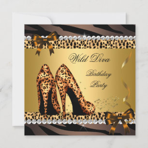 Wild Diva Leopard Zebra Hi Heelses Geburtstagspart Einladung