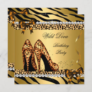 Wild Diva Leopard Zebra Hi Heelses Geburtstagspart Einladung