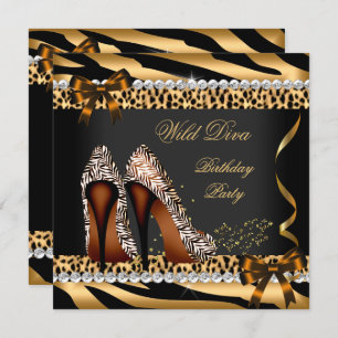 Wild Diva Leopard Zebra Hi Heelses Geburtstagspart Einladung