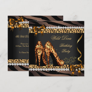 Wild Diva Leopard Zebra High Heels Geburtstagsfeie Einladung