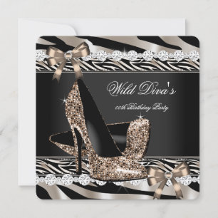 Wild Diva Zebra Beige High Heels Geburtstagsfeier Einladung