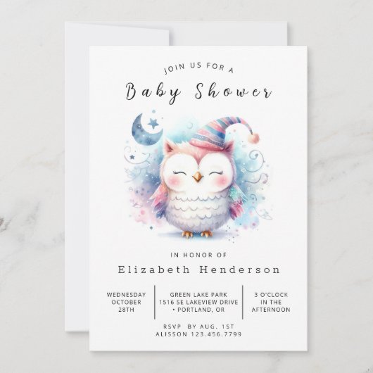 Wild druckbare Eule-Babydusche Einladung (Vorderseite)