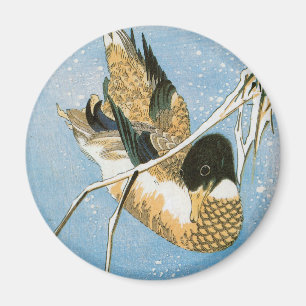 Wild Duck Swimming Snow Laden Reed von Hiroshige Magnet