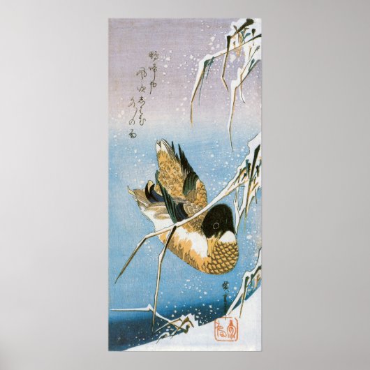 Wild Duck Swimming Snow Laden Reed von Hiroshige Poster (Vorne)