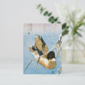 Wild Duck Swimming Snow Laden Reed von Hiroshige Postkarte (Stehend Vorderseite)