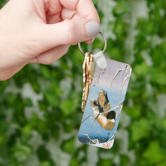Wild Duck Swimming Snow Laden Reed von Hiroshige Schlüsselanhänger (Hand)
