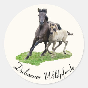 Wild Dulmen Horse Mare Foal - Dülmener Wildpferde Runder Aufkleber