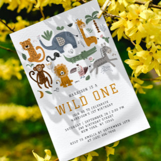 Wild ein 1. Geburtstag Safari Tiere Niedliches Fot Einladung