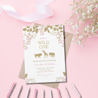 Wild ein 1. Rosa und Gold Geburtstagskind Einladung