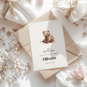 Wild ein Aquarellbär 1. Geburtstag modern Einladung