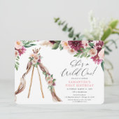 Wild ein boho rustikales Blumenmädchen 1. Geburtst Einladung (Stehend Vorderseite)