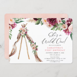 Wild ein boho rustikales Blumenmädchen 1. Geburtst Einladung