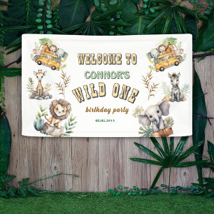 Wild ein Dschungelsafari 1. Geburtstagsbanner Banner