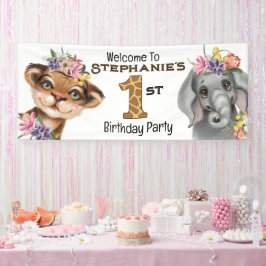 Wild ein erster 1. Tigerelefantensafari Geburtstag Banner