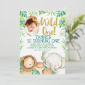 Wild ein Foto Geburtstag Einladung Safari (Stehend Vorderseite)