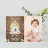 Wild Ein Geburtstag Einladung Teepee Boho Girl Woo (Stehend Vorderseite)