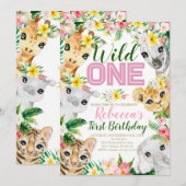 Wild ein Geburtstag, Jungle Tiere 1. Geburtstag Einladung (Vorne/Hinten)