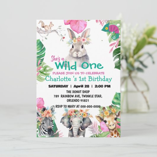 Wild ein Kaninchen Safari Dschungel 1. Tiere Gebur Einladung (Stehend Vorderseite)