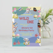 Wild ein niedliche Tiere 1. Geburtstag Einladung (Stehend Vorderseite)