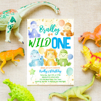 Wild ein niedlicher Baby-Dinosaurier 1. Geburtstag Einladung
