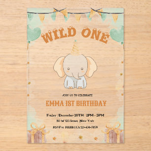 Wild ein Niedlicher Elefant 1. Geburtstag Einladun Acryleinladungen