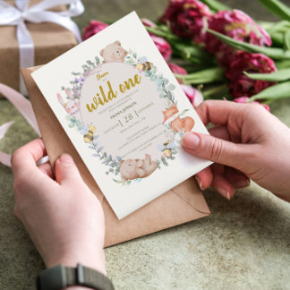 Wild ein Niedlicher Waldtiere 1. Geburtstag Einladung