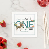 Wild ein Niedliches Blauwaldland Tiere 1. Geburtst Serviette (Beispiel)