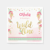 Wild ein Papier Napkin Gold Pink Boho Feathers Gir Serviette (Vorderseite)