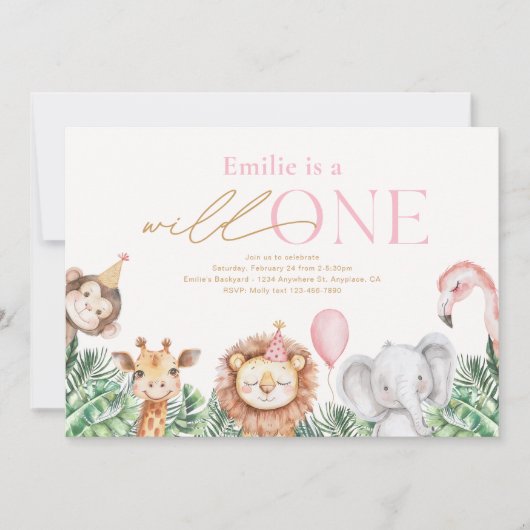 Wild ein Party Tier Erstgeburt Einladung (Vorderseite)