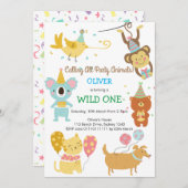 Wild ein Party Tiere Junge Geburtstag Einladung (Vorne/Hinten)