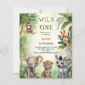 Wild ein Safari-Dschungel 1. Geburtstag Einladung (Vorderseite)