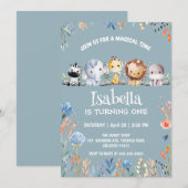 Wild ein Safari-Dschungel Floral Geburtsname Einladung (Vorne/Hinten)